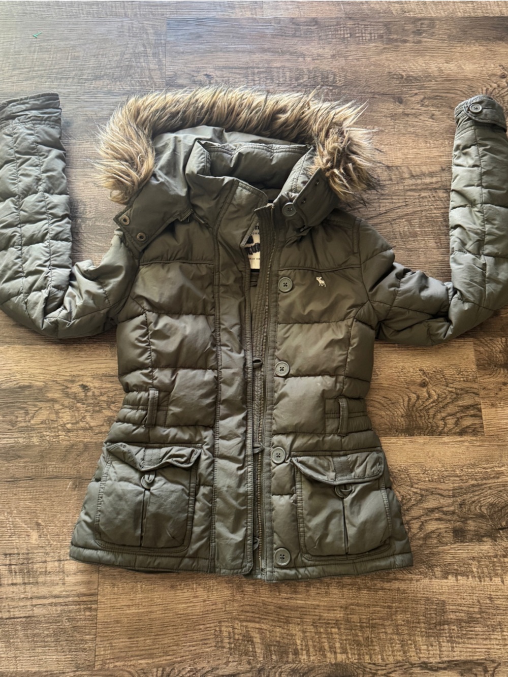 Abercrombie & Fitch Olive Green Jacket with Navy Trim Label